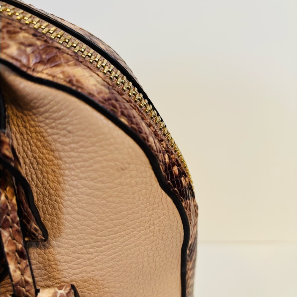 Michael Kors Smythe Blush Pink Beige Snake Leather Satchel - Picture 3 of 12